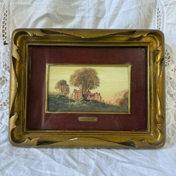 Vintage Oil Painting Landscape with Country House Italian artist Gino Tassinari